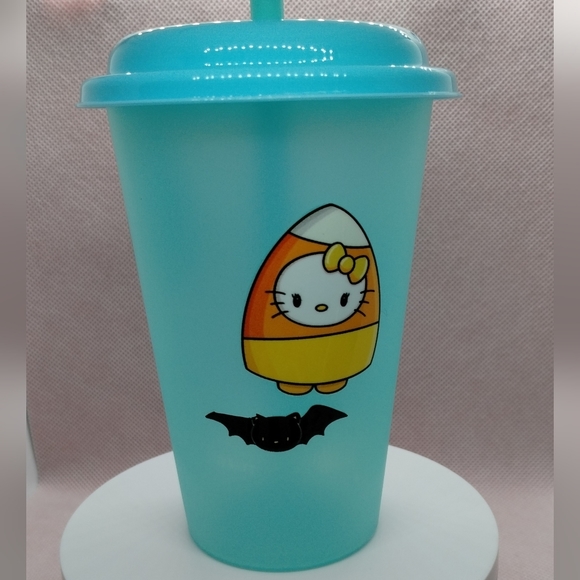 👜$3 - New Hello Kitty Candy Corn Reusable Color-changing 12oz tumbler top straw - Picture 1 of 9